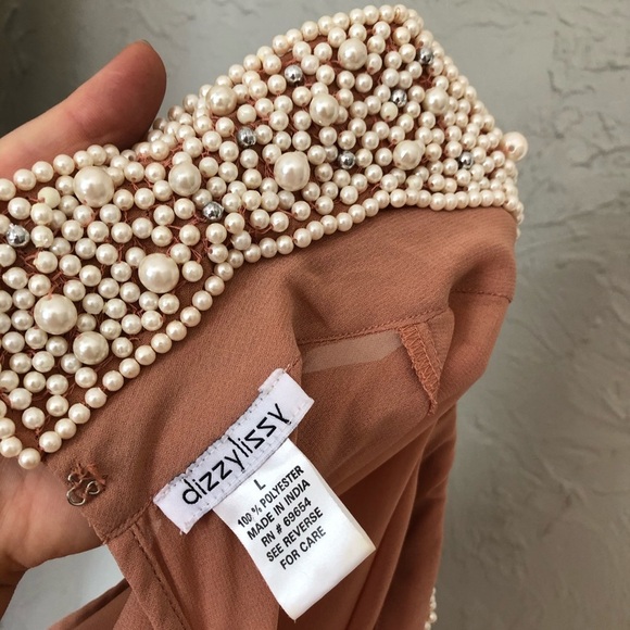 DizzyLizzy | Beaded Pearl Collar Sheer Blouse - Picture 8 of 8